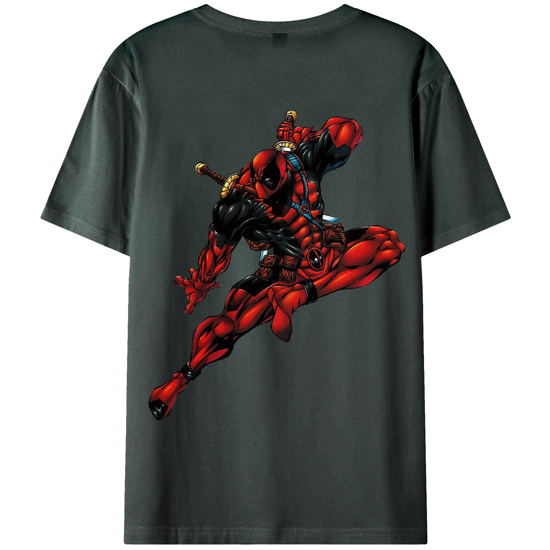 （画像用） Deadpool デッドプール 綿100％ メンズ半袖Tシャツ（バックプリント） 通気性
